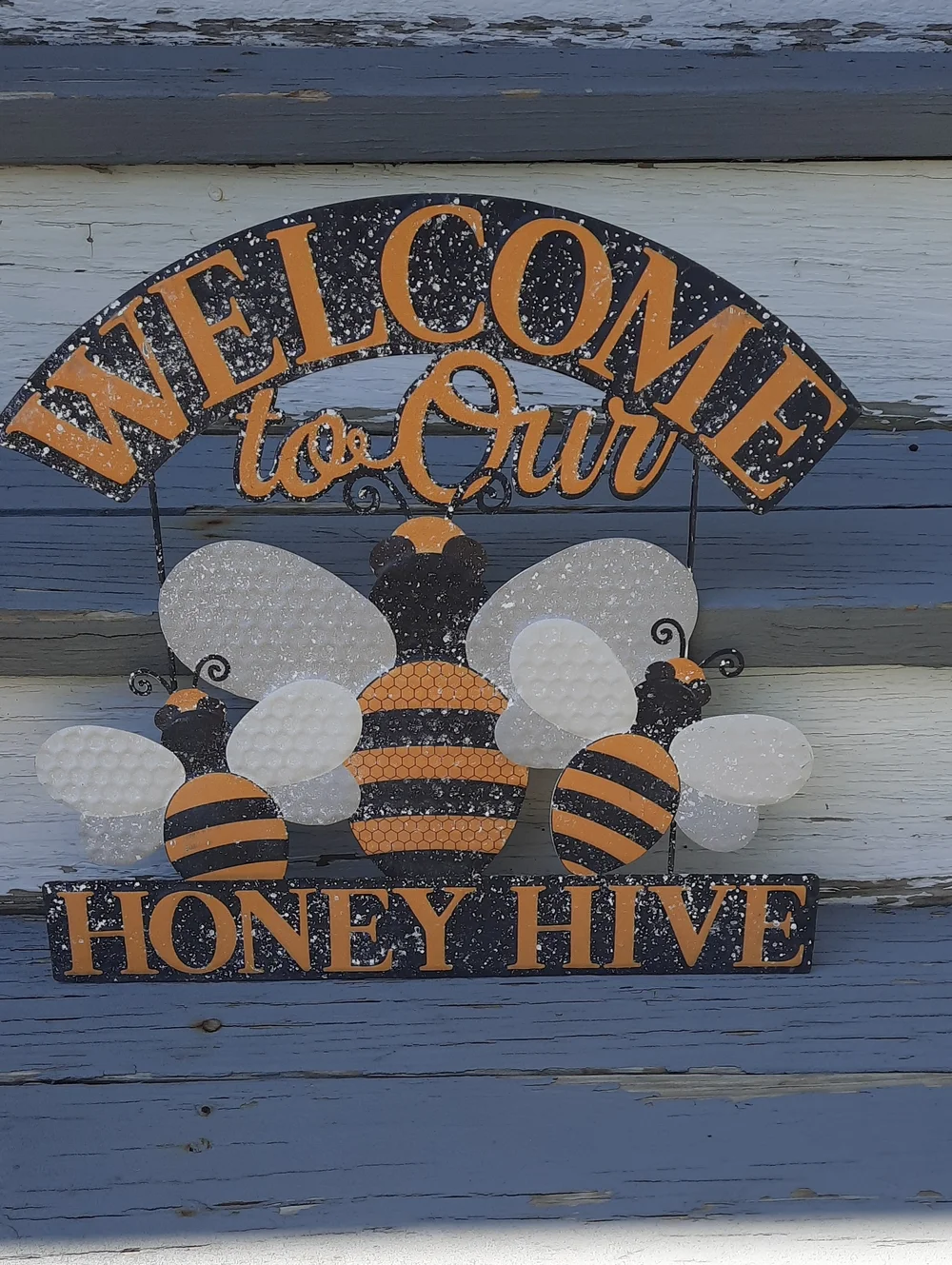 Welcome to Our Honey Hive Wall Decor - Painted Metal Bee Sign NWT